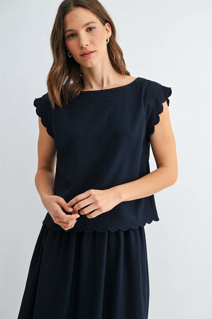 CROPPED SCALLOP EDGE BLOUSE - PRE ORDER