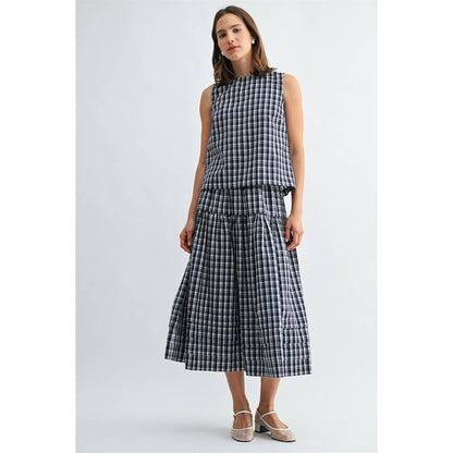 GINGHAM PRINTED SLEEVELESS BUTTONBACK TANK TOP - PRE ORDER