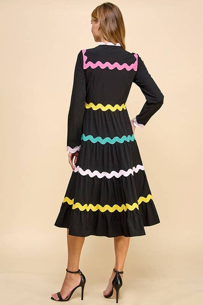 Colorful Ric Rac Detail Midi Dress