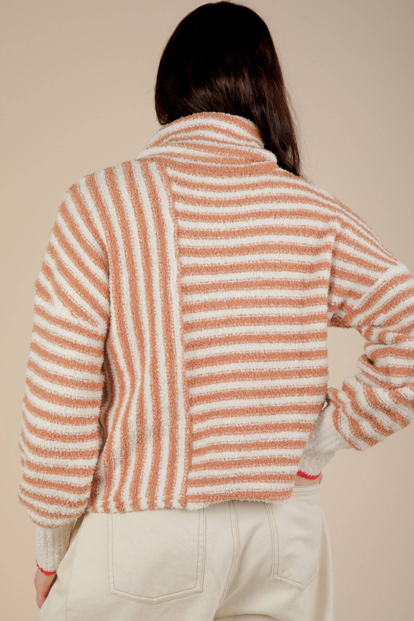 Mock Neck Soft Striped Knit Sweater Top