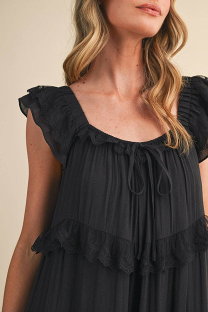 TIERED LACE TRIM FLOWY MAXI DRESS PRE ORDER