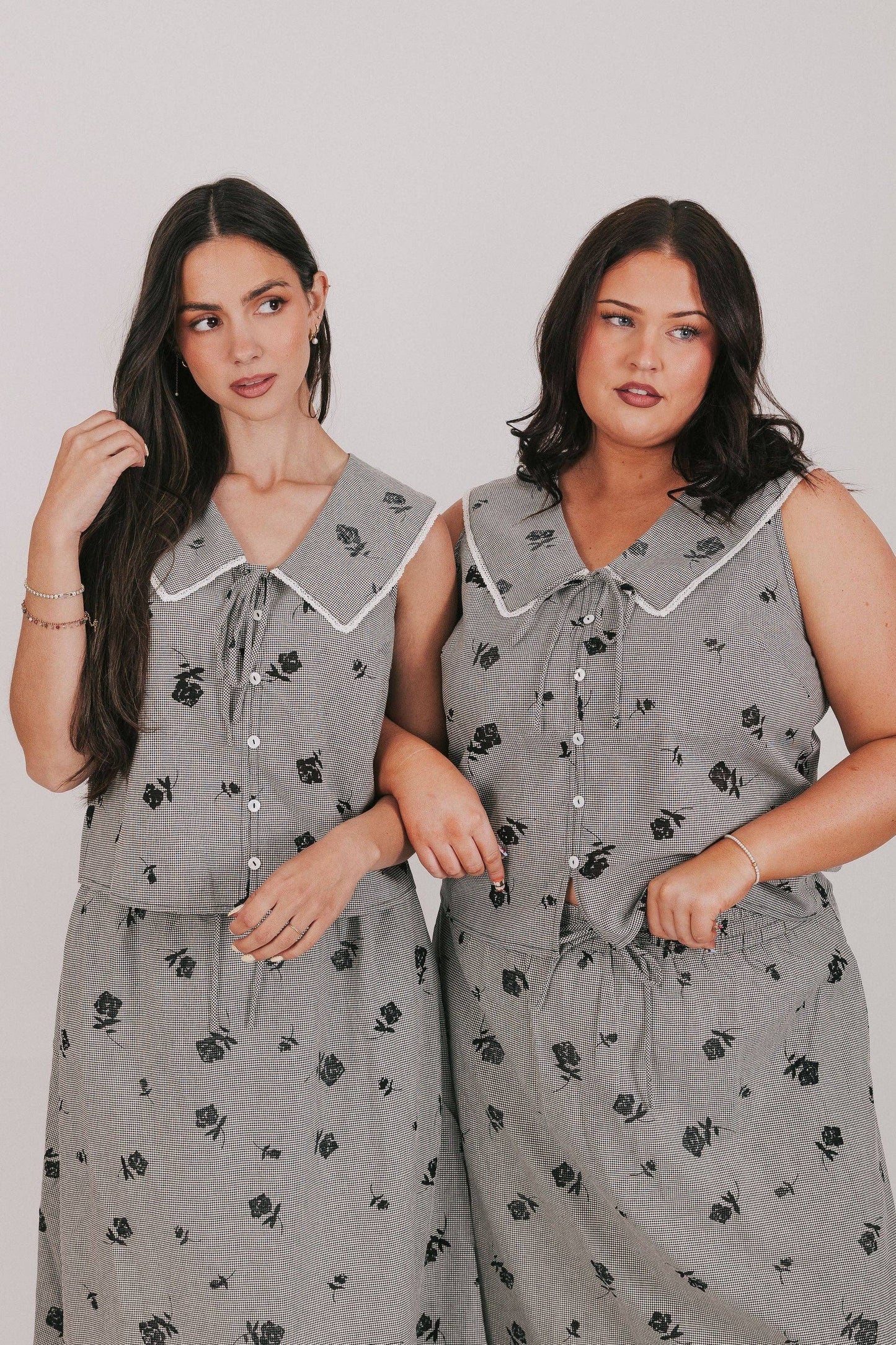 Black Gray Floral Essential Bloom Top and Skirt Set