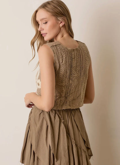 Floral Crochet Cropped Vest