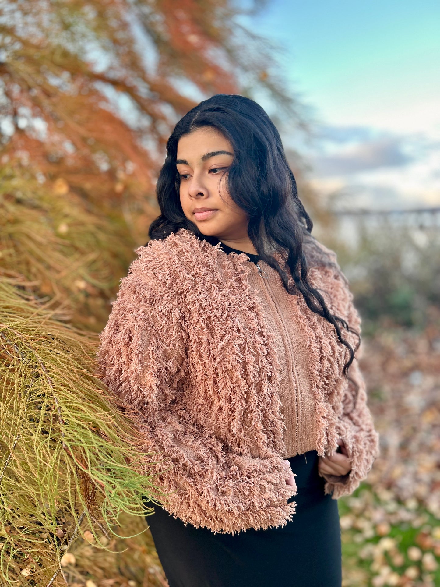 Soft Shaggy Yarn Knit Cropped Sweater