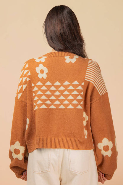 Oversized Balloon Sleeve Graphic Knit Sweater