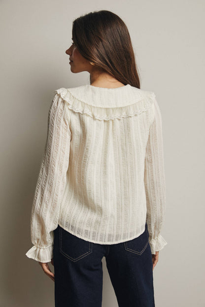 Embroidered Collar Textured Blouse