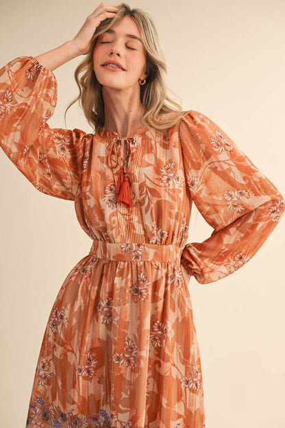 EXCLUSIVE FLORAL BORDER PRINT MIDI DRESS