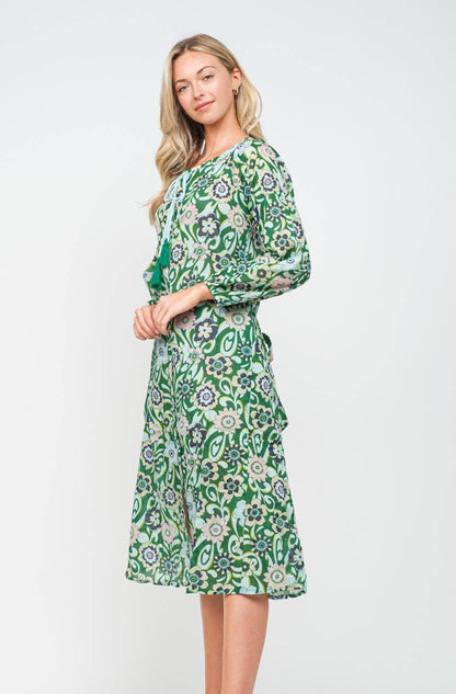 Green Floral Cotton Printed Dress - PRE ORDER
