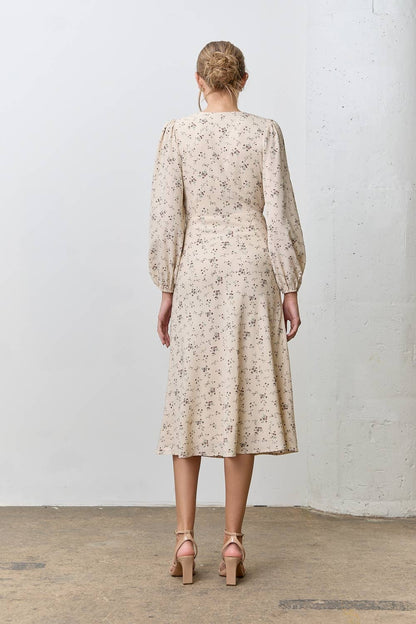 LACE TRIM FLORAL PRINT MIDI DRESS