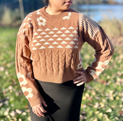 Oversized Balloon Sleeve Graphic Knit Sweater