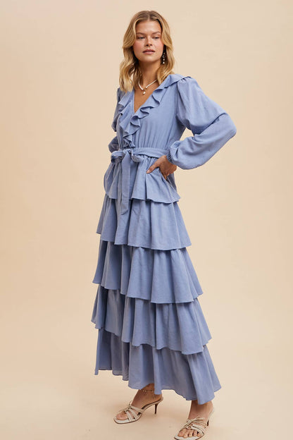 COTTON TIERED RUFFLE MAXI DRESS