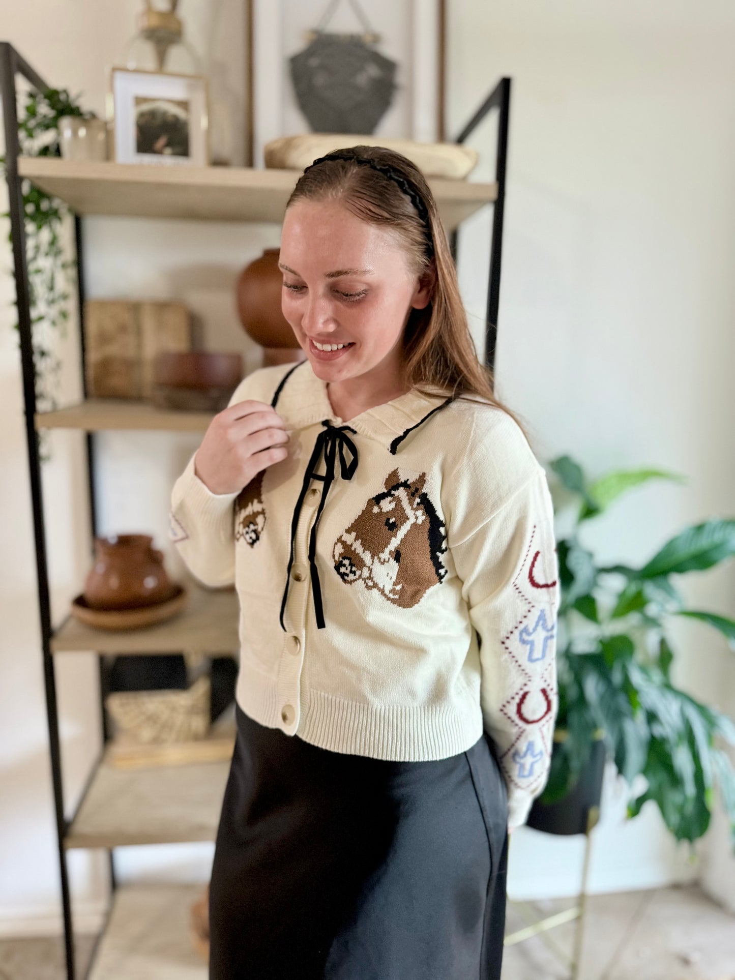 Horse Bow Tie Knit Cardigan