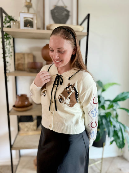 Horse Bow Tie Knit Cardigan