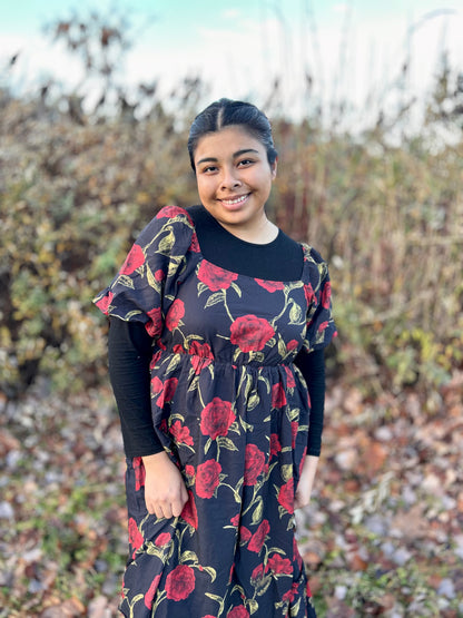 BLACK ROSE PRINTED WOVEN DRESS