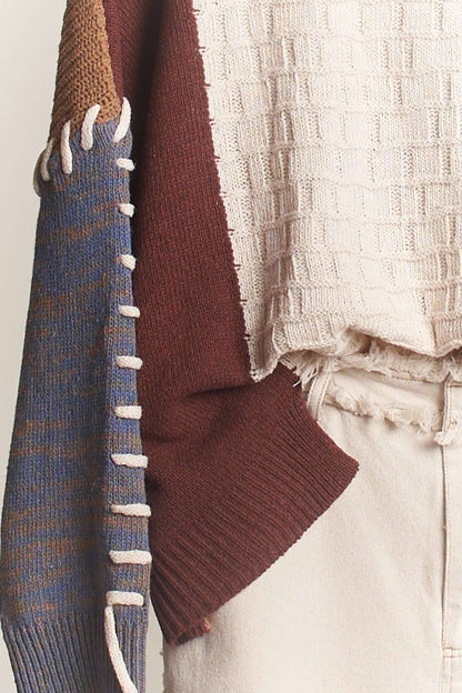 Color Block Sweater with Drawstring Details