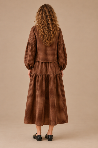 Gingham Long Sleeve Top and Skirt Set