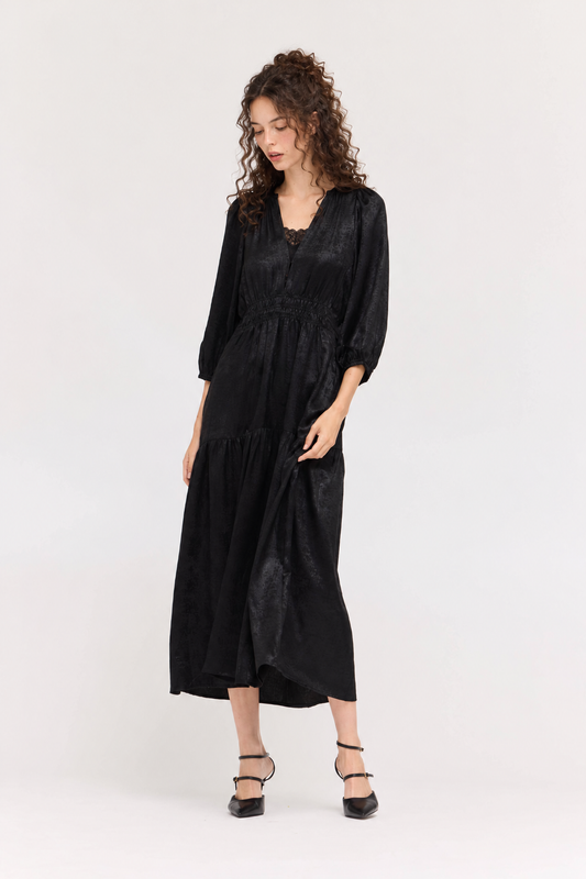 BLACK 3/4 SLEEVES HOLIDAY MIDI DRESS