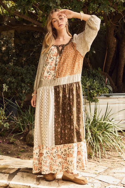 Mixed Floral Print Tiered Midi Dress