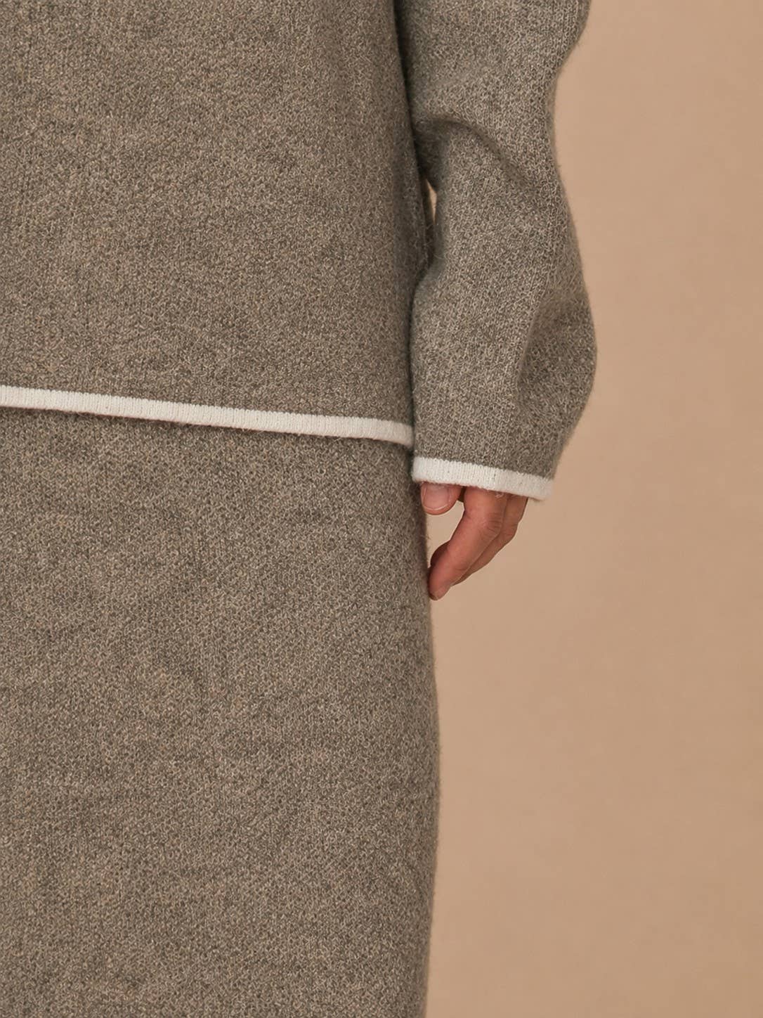 Contrast Piping Trim Sweater Skirt Knit Set