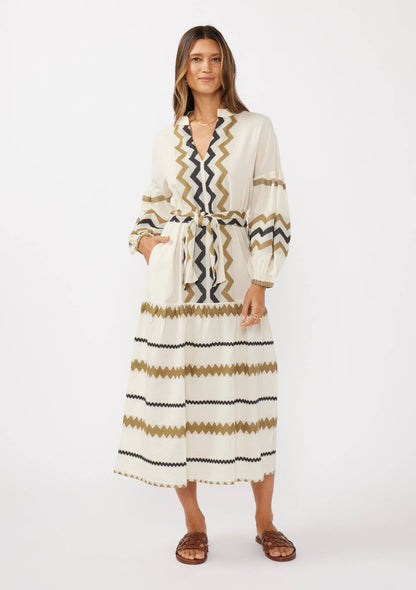 Blouson Sleeve Tiered Maxi Dress with Waist Tie