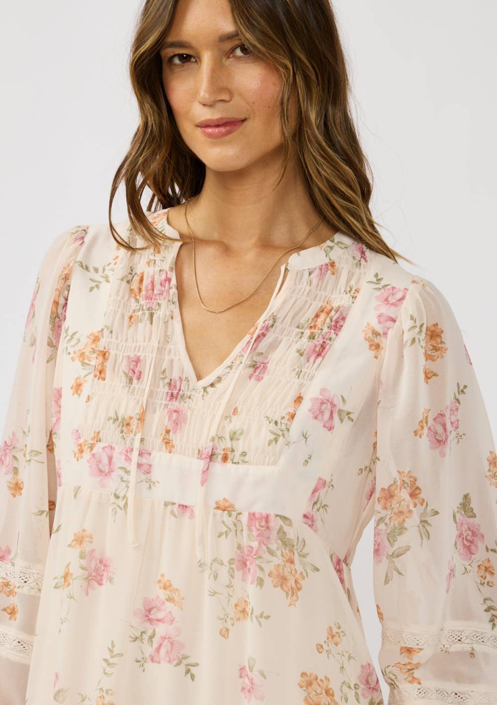 Pink Floral Lace Front Flowy Midi Dress