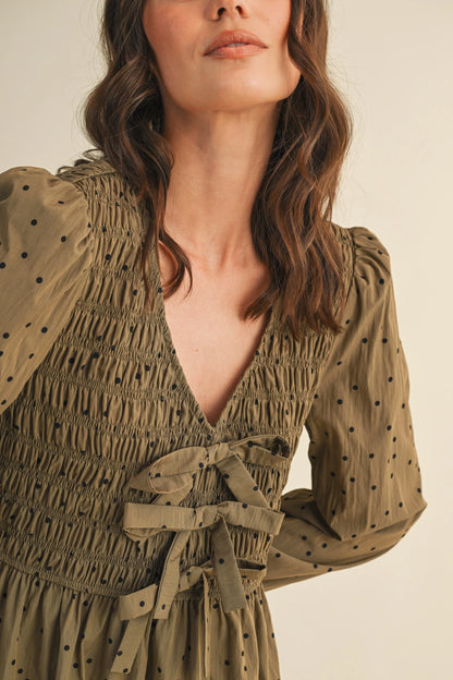 Olive Polka Dot Bow Dress