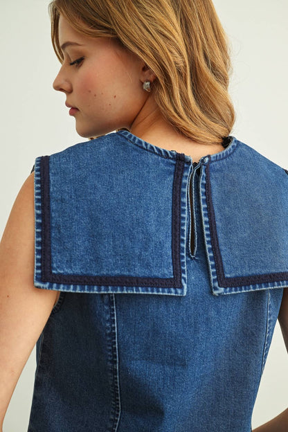 Sailor Big Collar Stretch Denim Top - PRE ORDER