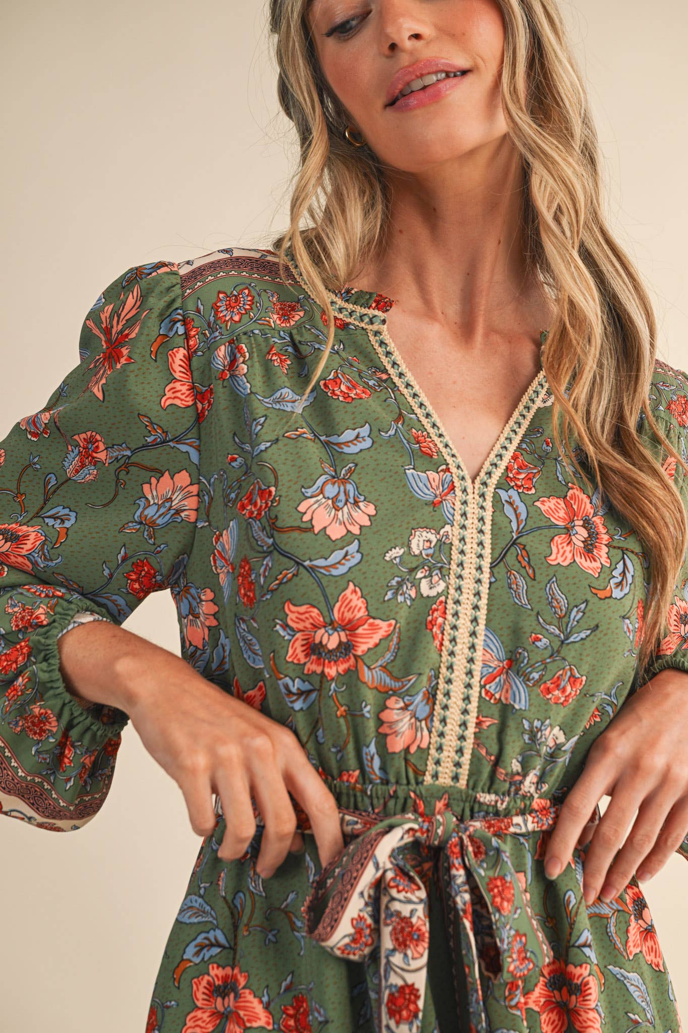 Green floral midi dress