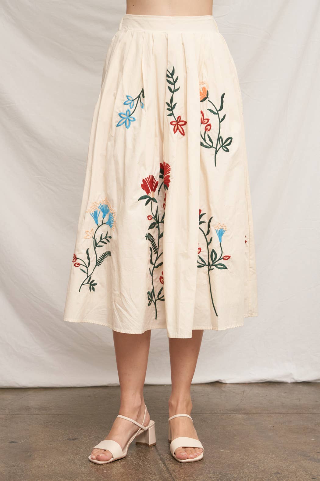 Floral Embroidered Midi Skirt & Top Set