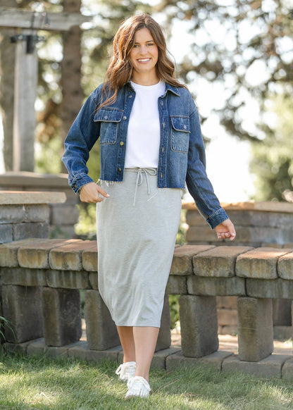Grey Soft Knit Stretchy Midi Skirt