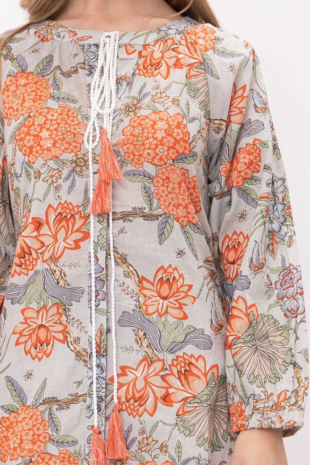 Orange Floral Cotton Midi Dress - PRE ORDER