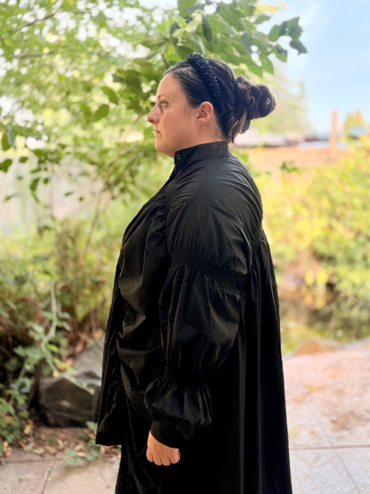 Black Relaxed Ruched Gathered Shirt Dress