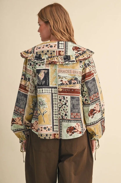 Patchwork Peter Pan Oversize Collar Blouse