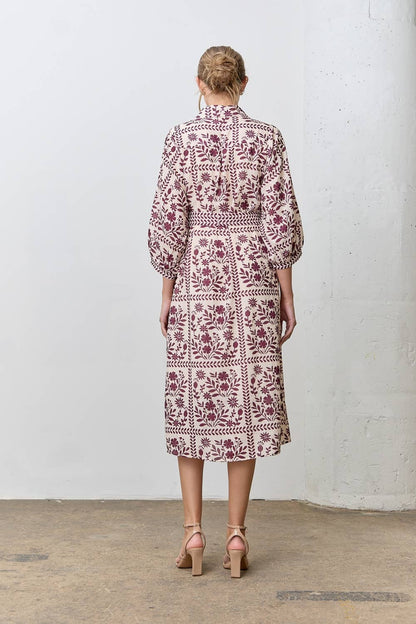 BORDER FLORAL PRINT MIDI DRESS - Multiple Colors