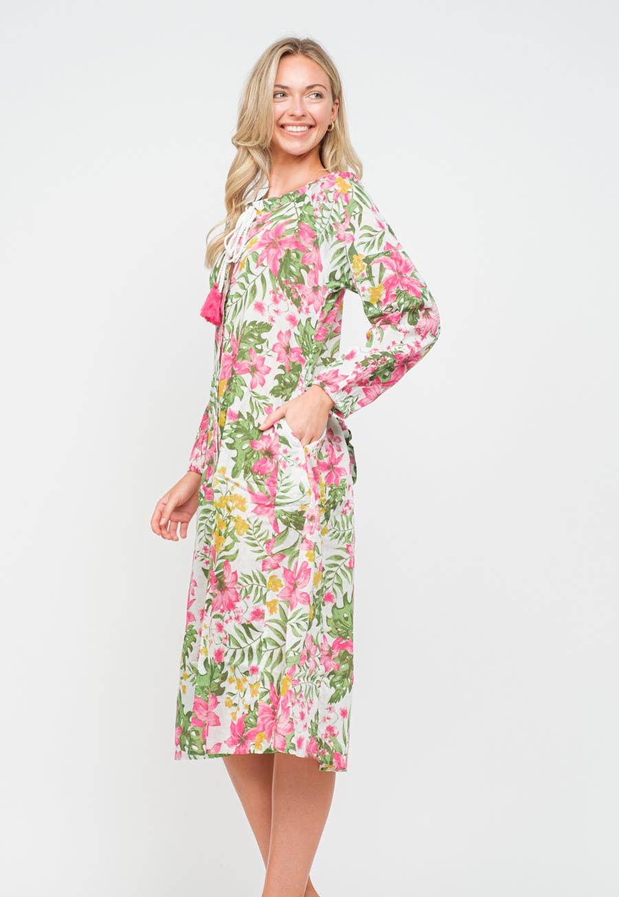 Pink Green Hawaiian Midi Dress - PRE ORDER