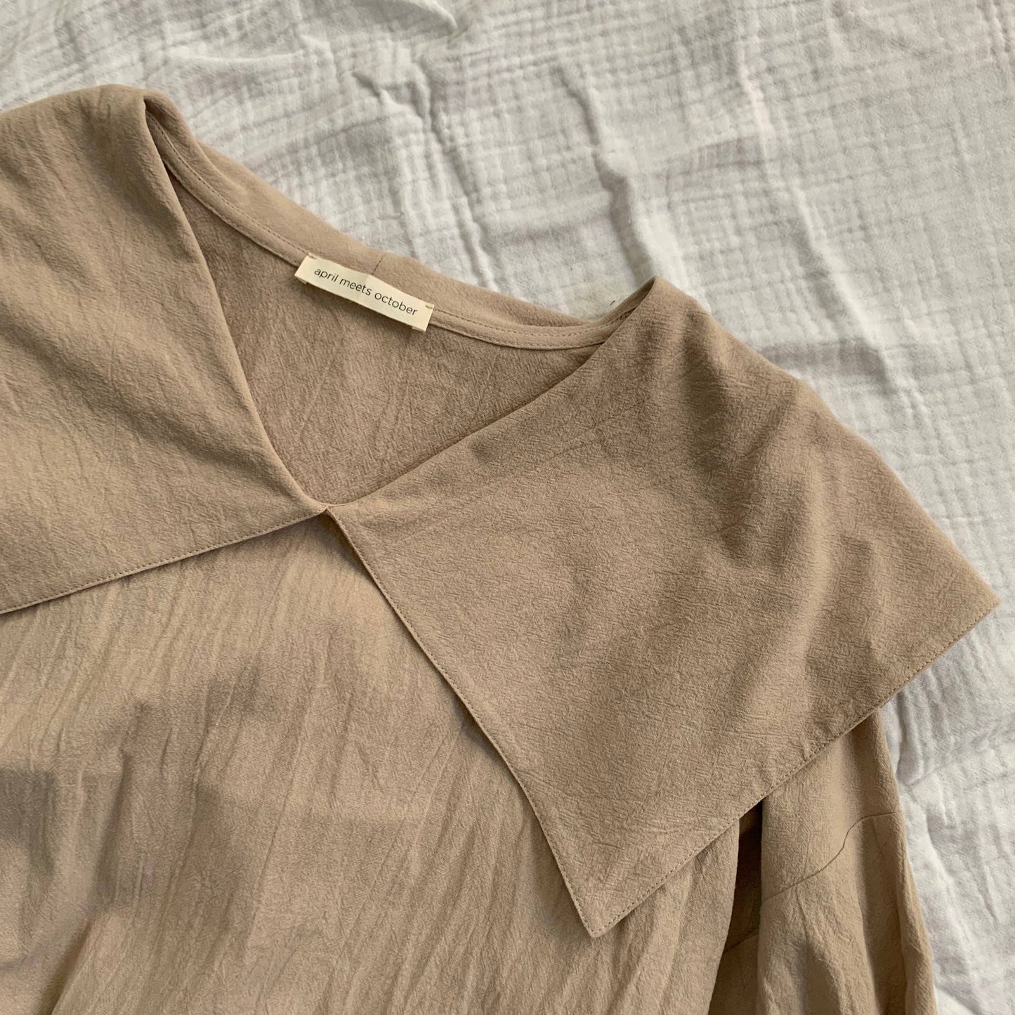 Peter Pan Collared Long Sleeve Midi Dress Oatmeal