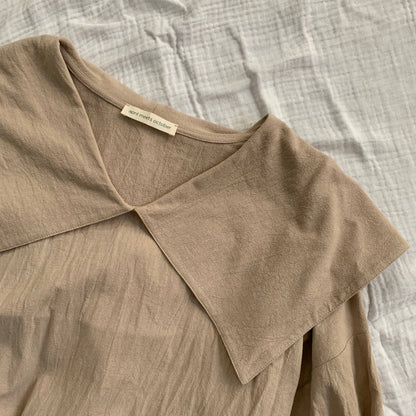 Peter Pan Collared Long Sleeve Midi Dress Oatmeal