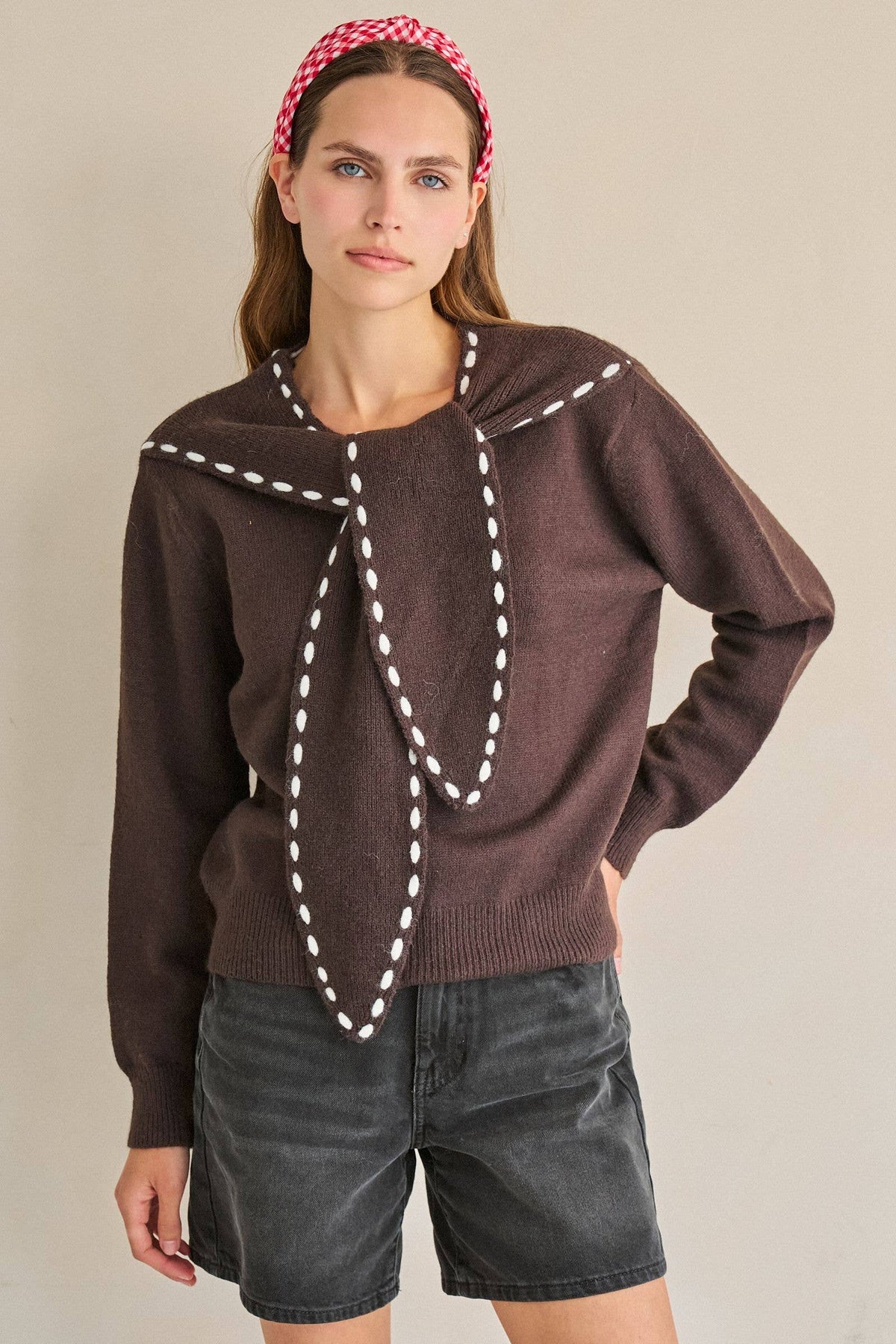 STITCH DETAIL SCARF KNIT SWEATER