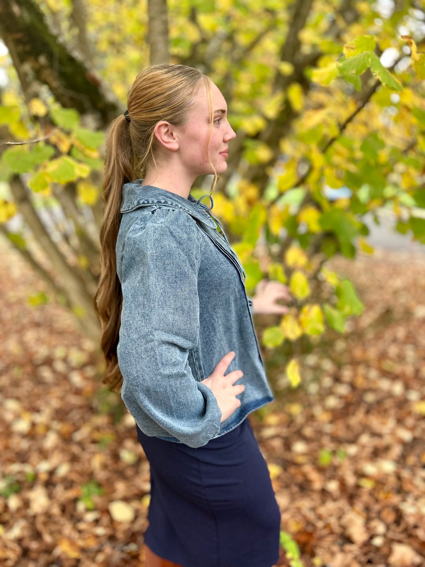 Mineral Washed Chambray Denim Blouse Top