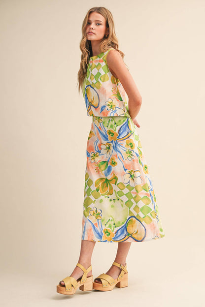 FLORAL PRINT CROP TANK AND MIDI SKIRT SET - MULTIPLE COLORS