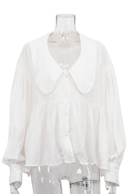 Oversized Collar Button-Up Blouse