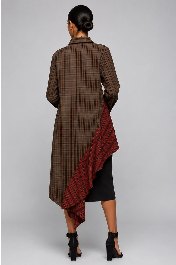 Plaid Shirt Dress with Ruffles
