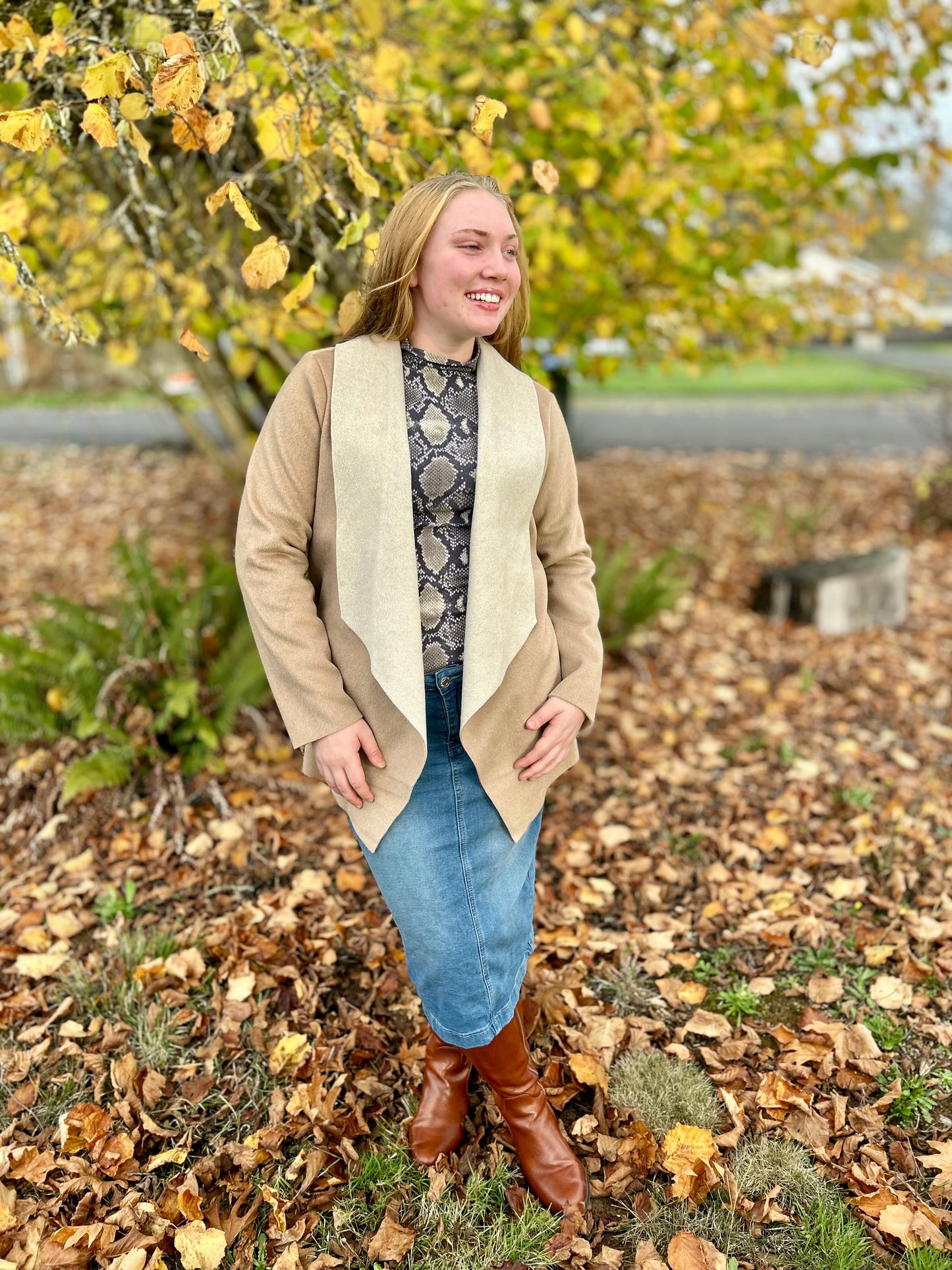 Open Faux Leather Cardigan