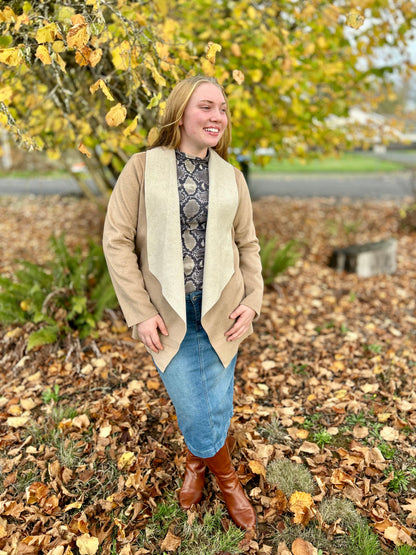 Open Faux Leather Cardigan