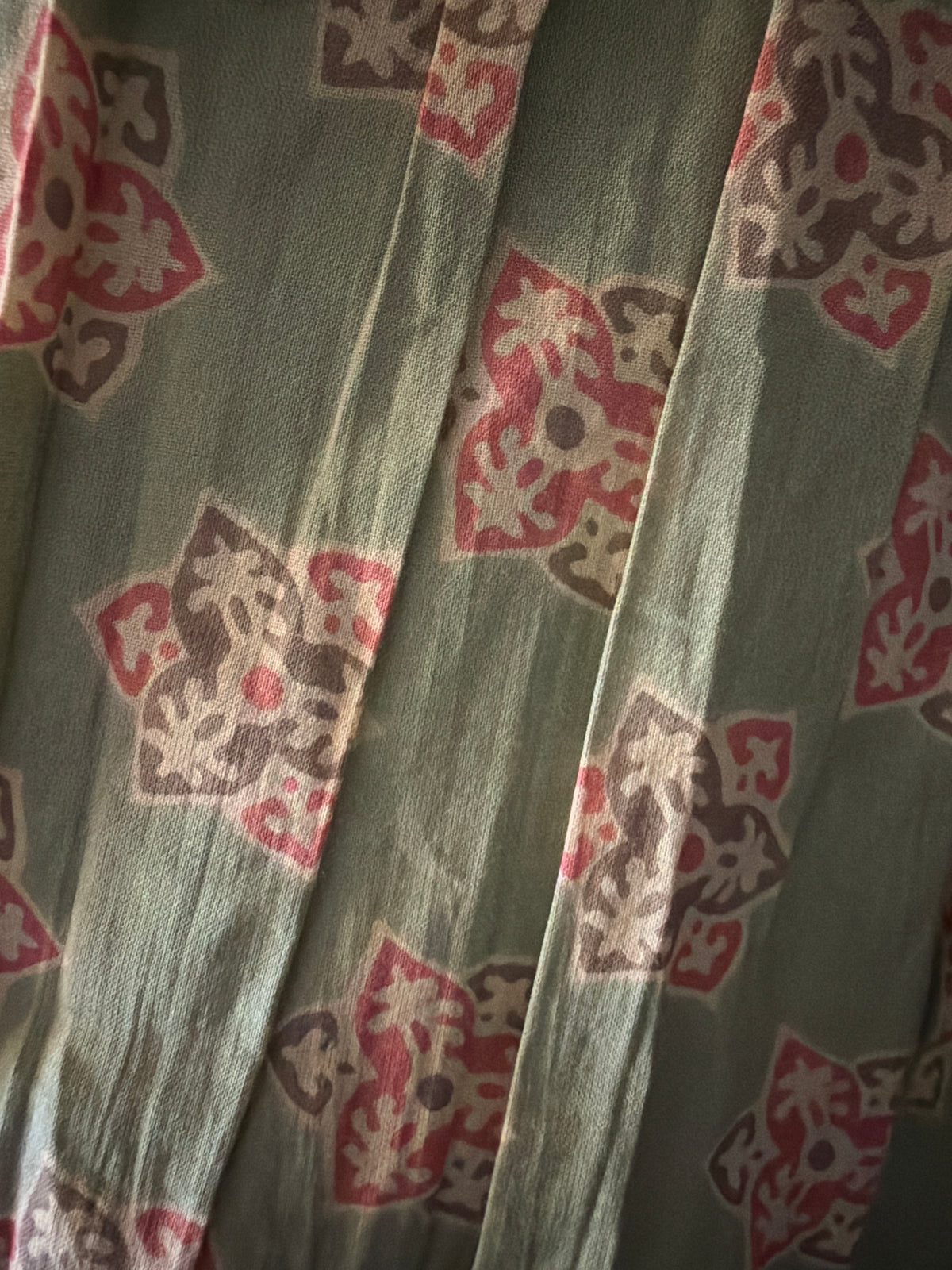 Sage-Green Pink Floral Printed Sleeve Gathered Dress