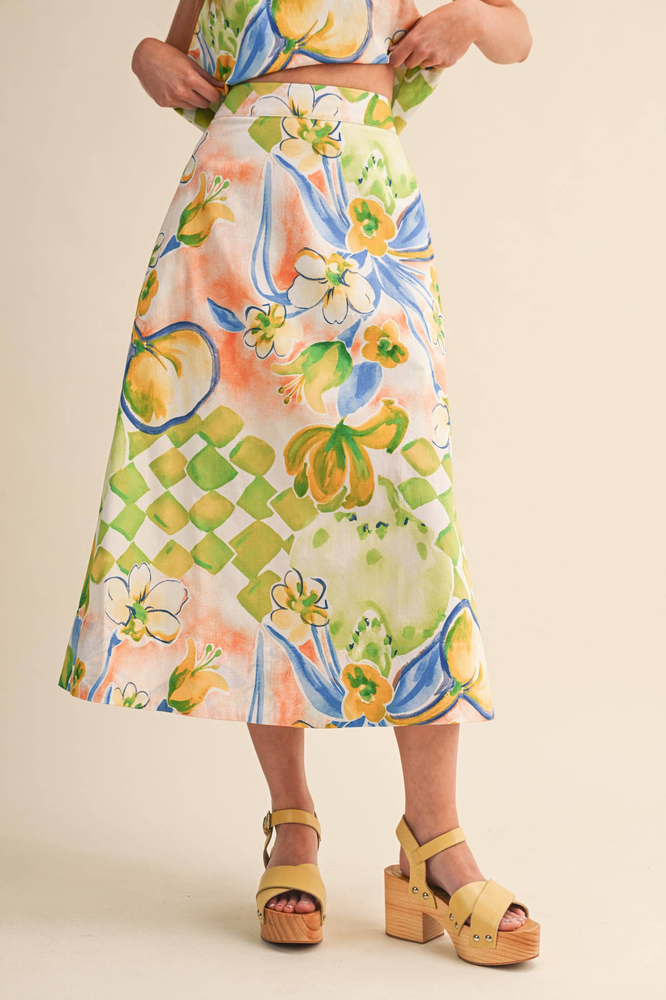 FLORAL PRINT CROP TANK AND MIDI SKIRT SET - MULTIPLE COLORS