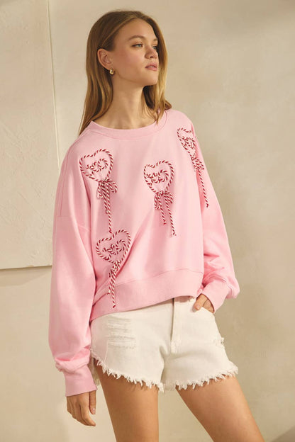 Pink Heart French Terry Pullover
