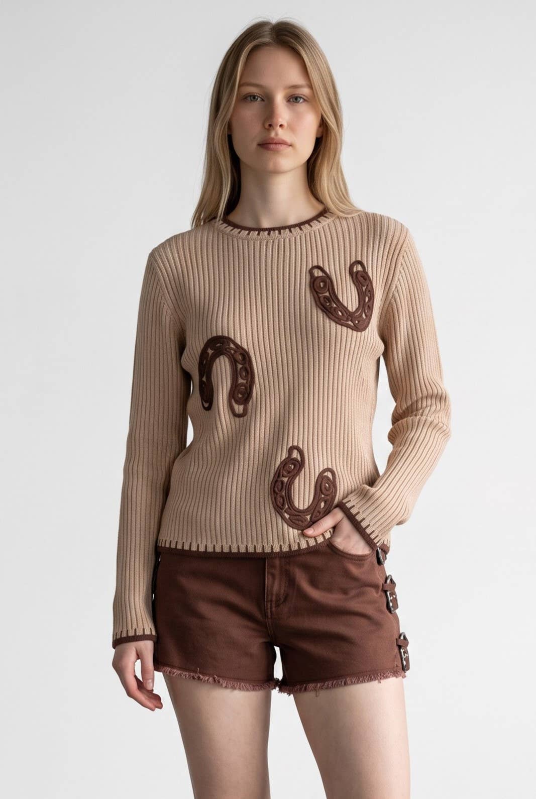 Western Horseshoe Ribbed Sweater