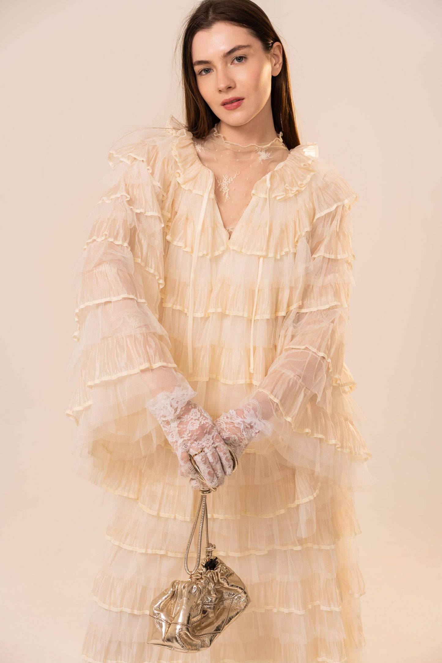 Tiered Ruffle Cape Sleeve Top Skirt Set