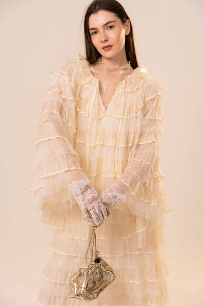 Tiered Ruffle Cape Sleeve Top Skirt Set